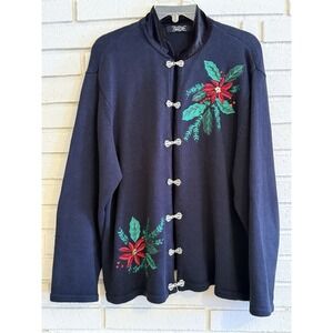 Crystal Kobe Holiday Christmas Ugly Sweater Party Black Velvet Collar Beaded‎ XL